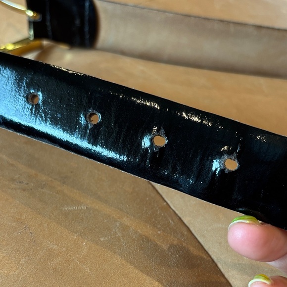 Brooks Brothers Black Patent Leather Belt with Gold Buckle